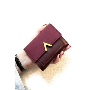 Women’s Vegan Leather Trifold Wallet Burgundy and Brown